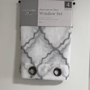 Gray Embroidered Sheer Window Set